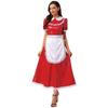 Women French Maid Dress Satin Lapel Collar Lace Trim Short Sleeve Wet Look PU Maxi Apron Costume