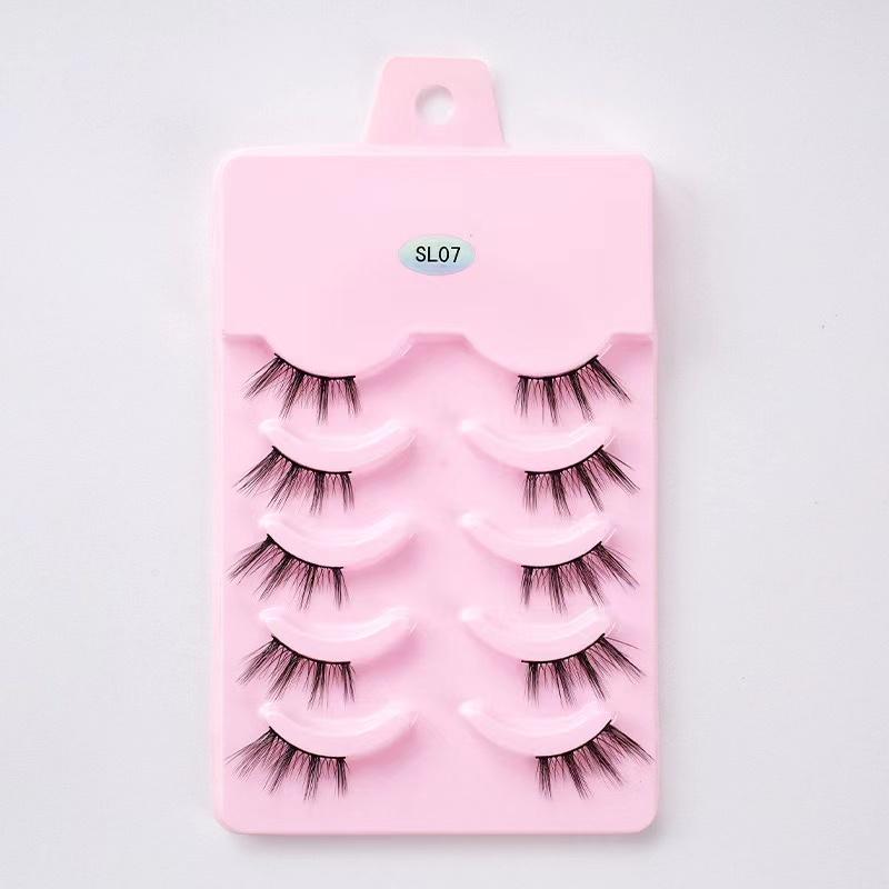 Halbe Wimpern, 5 Paar, natürliche, flauschige falsche Wimpern, Manga-Lash, 3D-Faux-Nerzwimpern, weiche geflügelte Wimpernverlängerung, Make-up-Tool