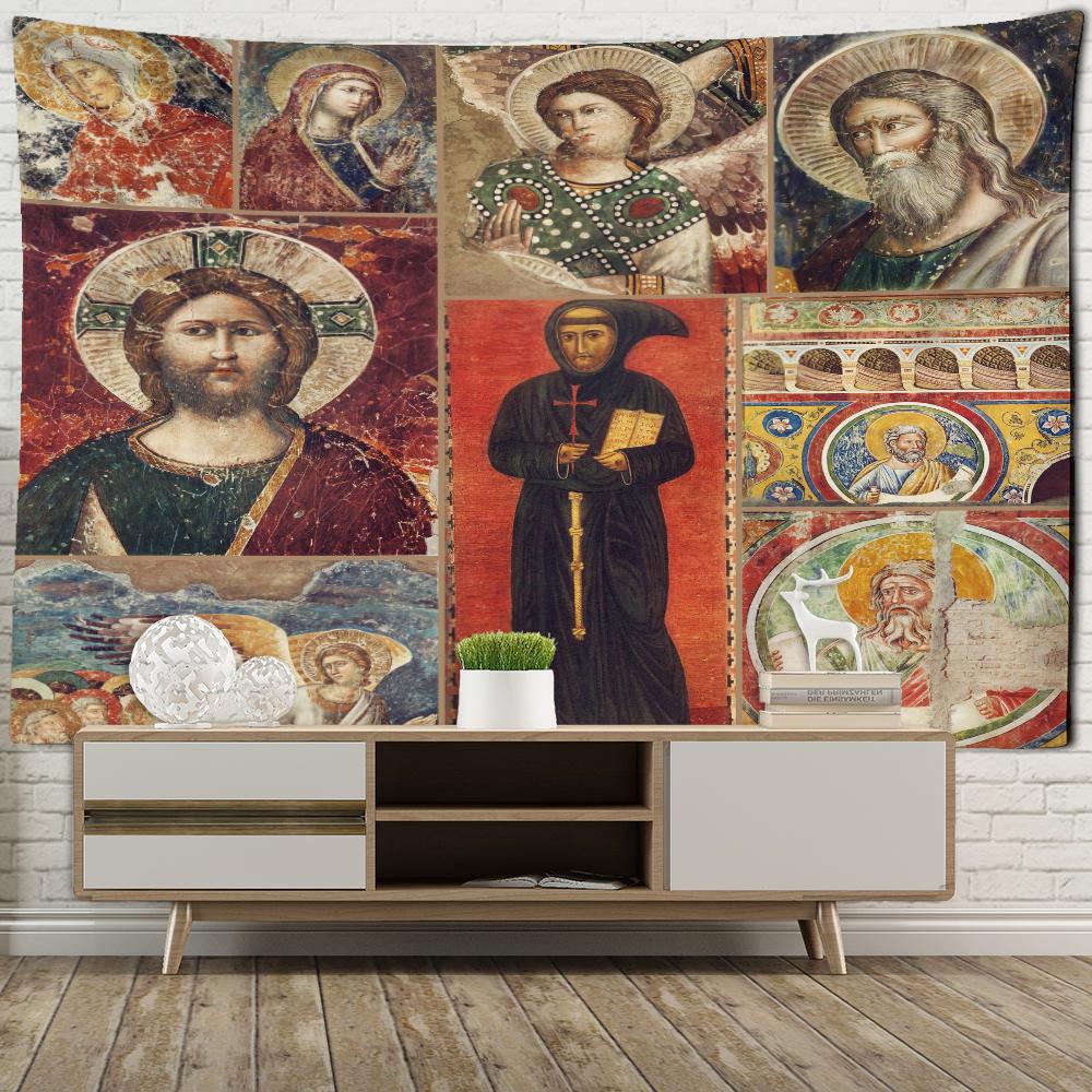 Religiösa Figurer Oljemålning Tapestry Väggbonad Retro Bohemisk Hippie Matta Sovsalrumsdekor