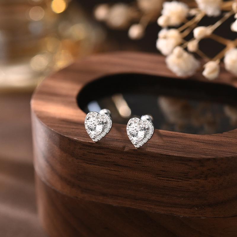 

999 Sterling Silver Sparkling Geometric Heart CZ Stud Earrings For Women Wedding Engagement Fine Jewelry Gifts