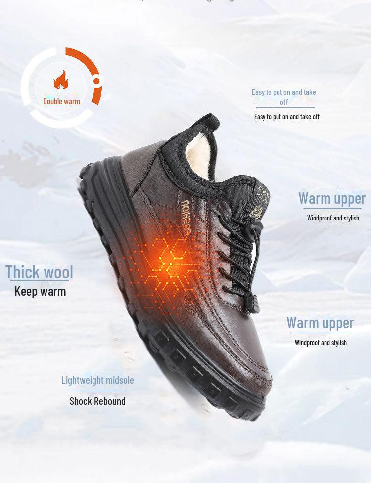 Men's Winter Waterproof Cotton Shoes with Fleece Lining - Thickened, Comfortable, Warm Snow Boots for Middle-Aged and Elderly.