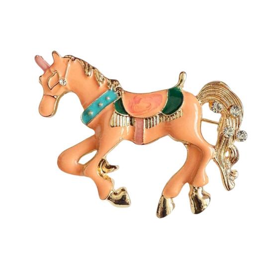 Broszka Koń Wielokolorowa Emalia Złote Krawędzie Kreskówkowy Wzór Rok Konia Pin Torebki Szaliki Akcesoria