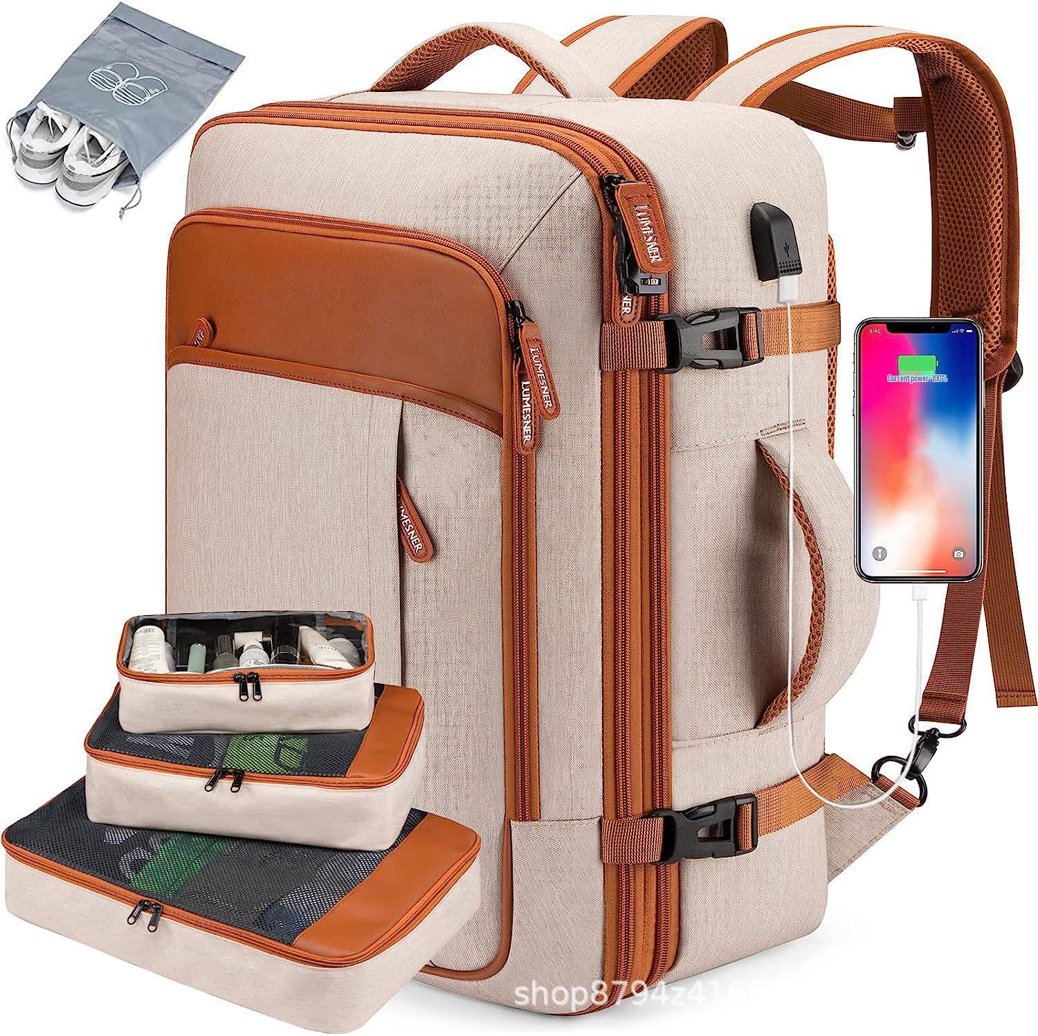 Large Capacity Waterproof Double Shoulder Backpack for Business and Travel грязно-белый