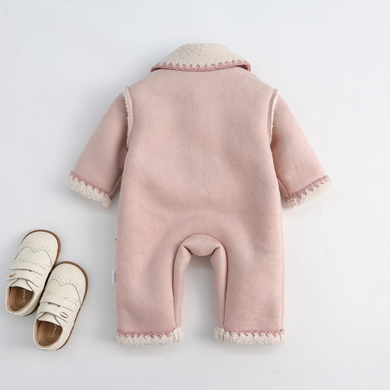 Baby Girls Winter Warm Thickened Cotton-Lined Long Sleeve Romper With Snap Soft Princess Style 1-3 Years