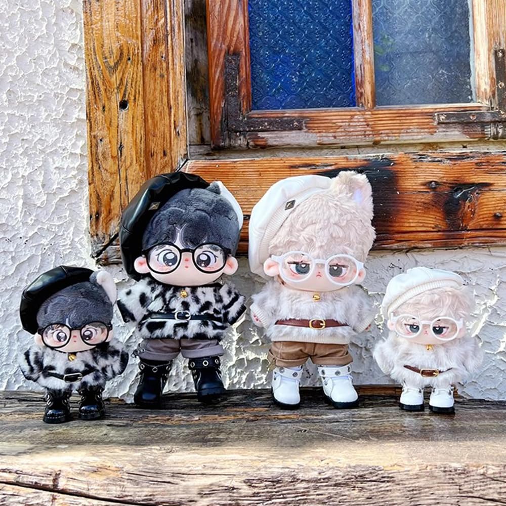 Niannyyhouse 10cm, 15cm, 20cm Plush Doll Clothes, Hat, Jacket, Pants, Leather Boots, Glasses, Leopard Print Suit, Cotton Doll, Dress-Up Accessories