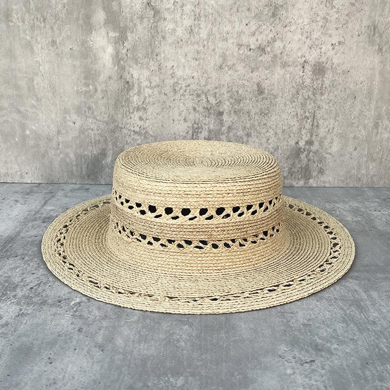Французская Милая Плетеная из Рафии Шляпа-Цилиндр Женская Летняя Солнцезащитная Ажурная Элегантная Шляпа-Цилиндр M（56-58cm）