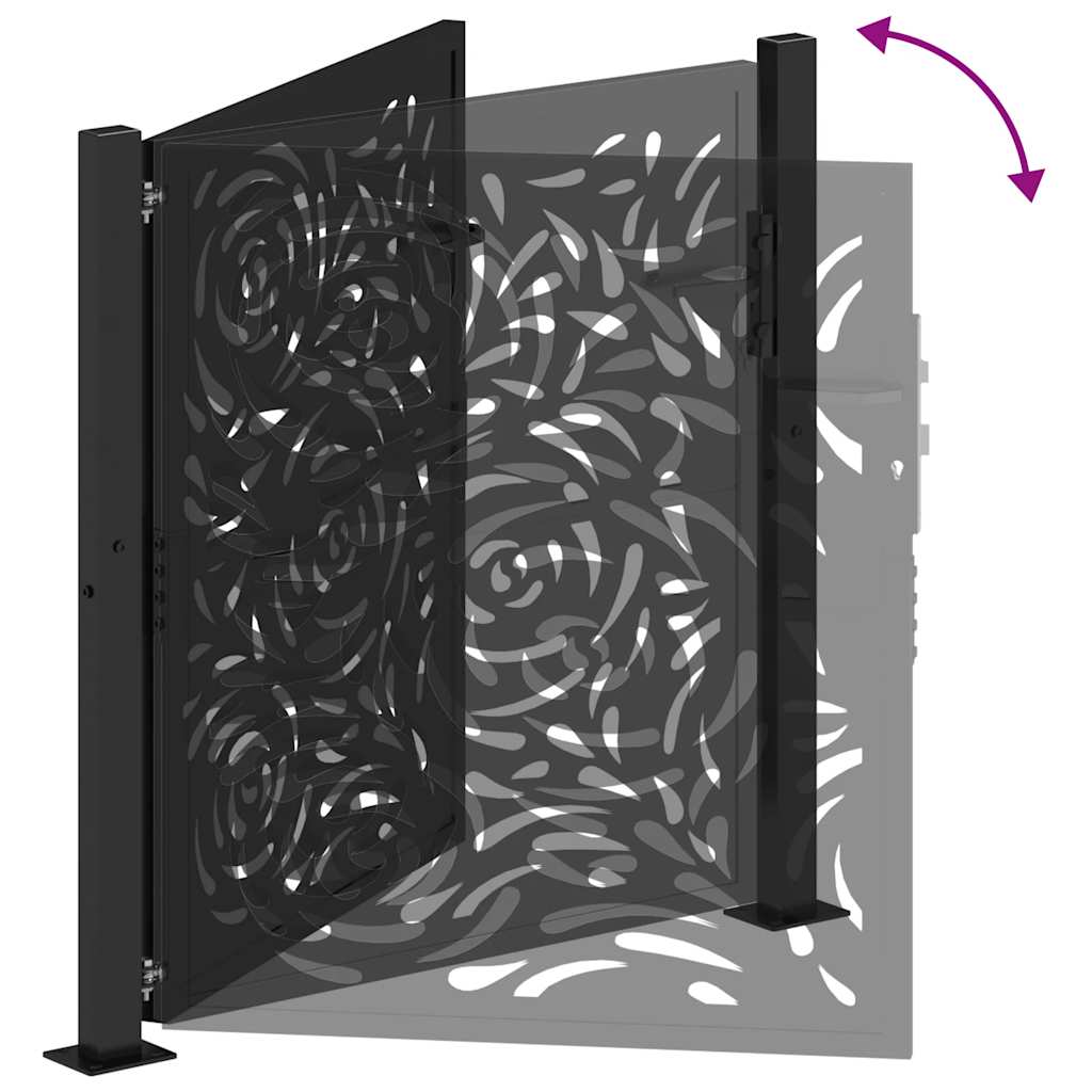 Black Garden Gate 105X106 Cm Steel Flame Pattern