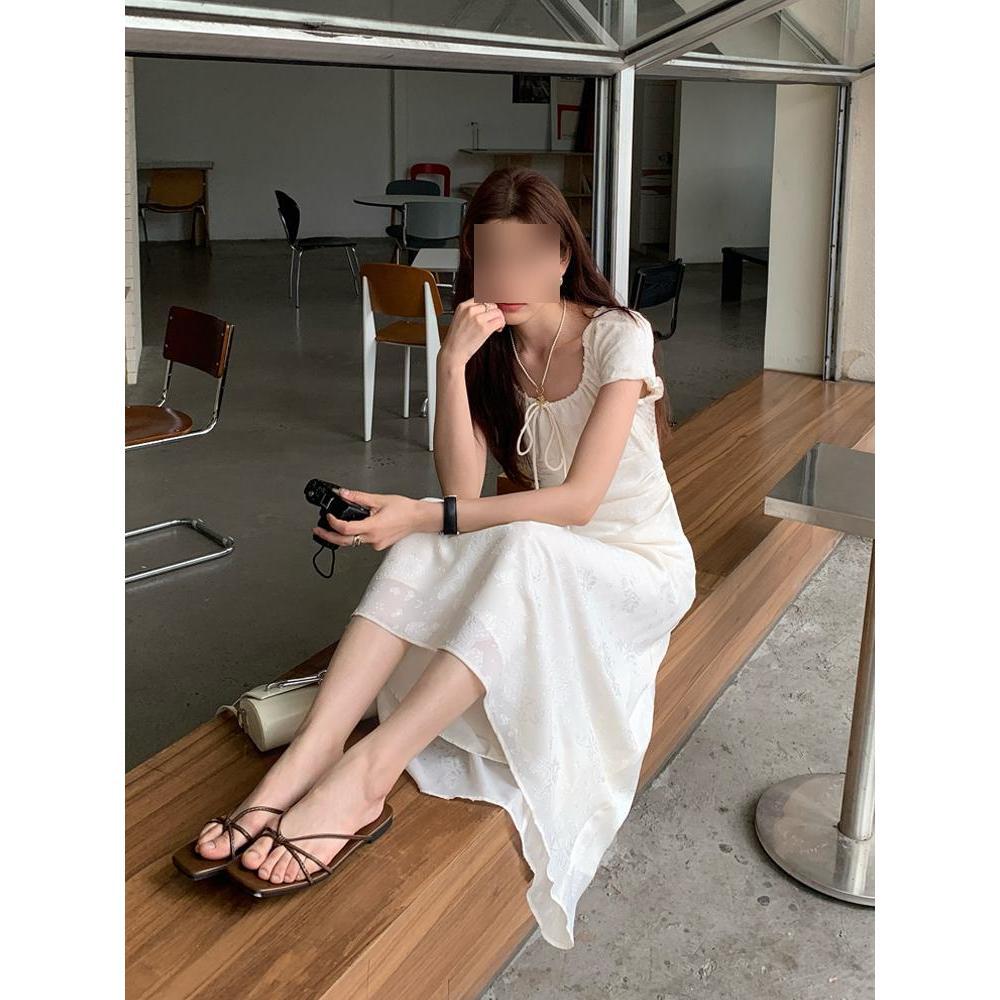 White dress women's summer casual elegant women's elegant jacquard temperament skirt gentle strap long dress