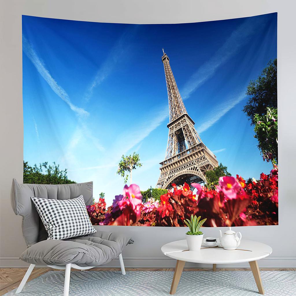Paris Eiffel Tower Tapestry Sunset Night View Tapestry French Landmark Tapestry Living Room Bedroom Dorm Wall Hanging Blanket