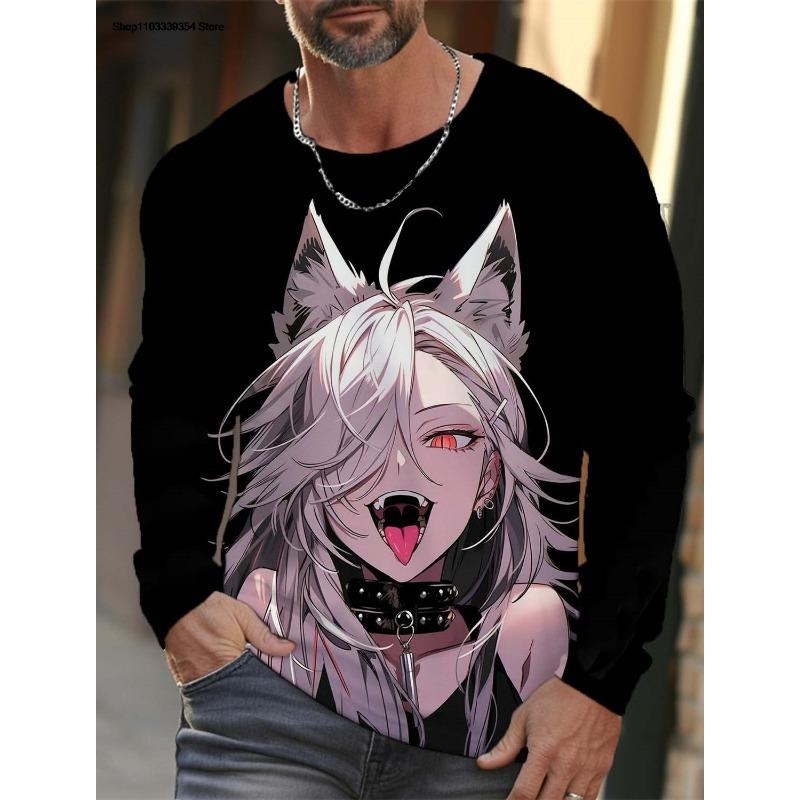 Men's Long Sleeve T-Shirt Cartoon Sexy Girl Pattern 3d Printed Oversized T Shirts For Men Personality Girl Harajuku Clothing Tops Tees