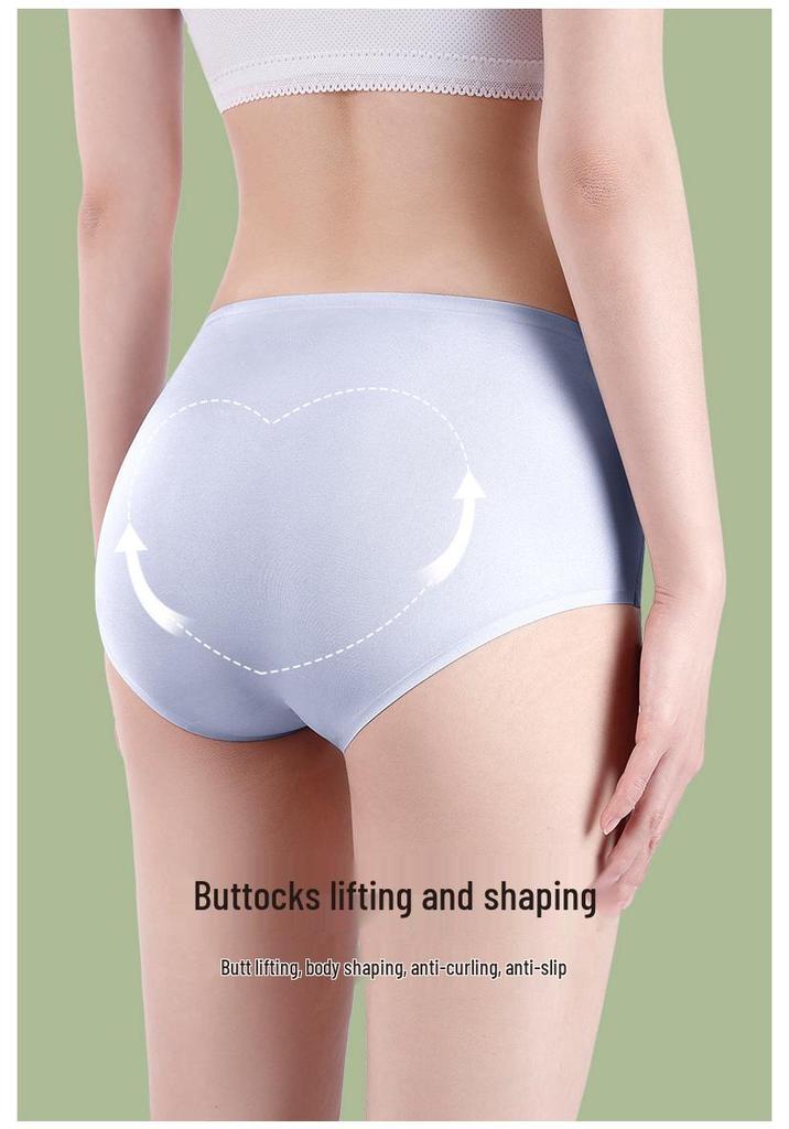 Nahtlose High-Waist-Tanga in Übergröße aus Eis-Seide mit antibakteriellem Baumwollzwickel für Damen