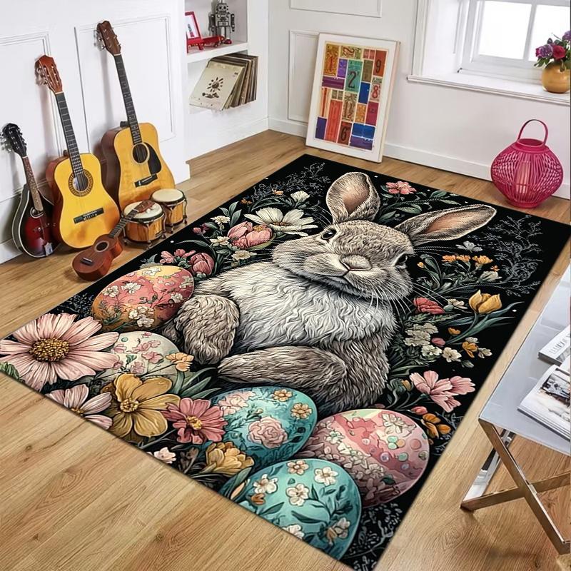 Rabbit Print Pattern Door Mat and Easter Egg Door Mat Machine Carpet Suitable Bathroom Kitchen Bedroom Office Decoration 40x60CM