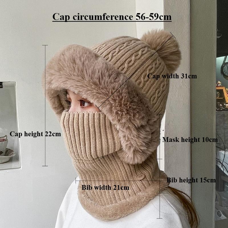 Twist Striped Knitted Hat, Bib, One-piece Plus Velvet Kit, Warm Ears, Neck Protection, Cold Wave Protection