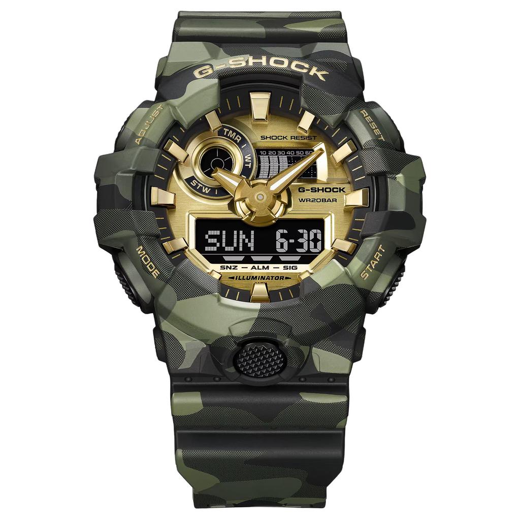 Casio GA-700 Series 200M Waterproof World Time Quartz Movement Resin Strap Watch Men watches Gold GA-700CMG-3A