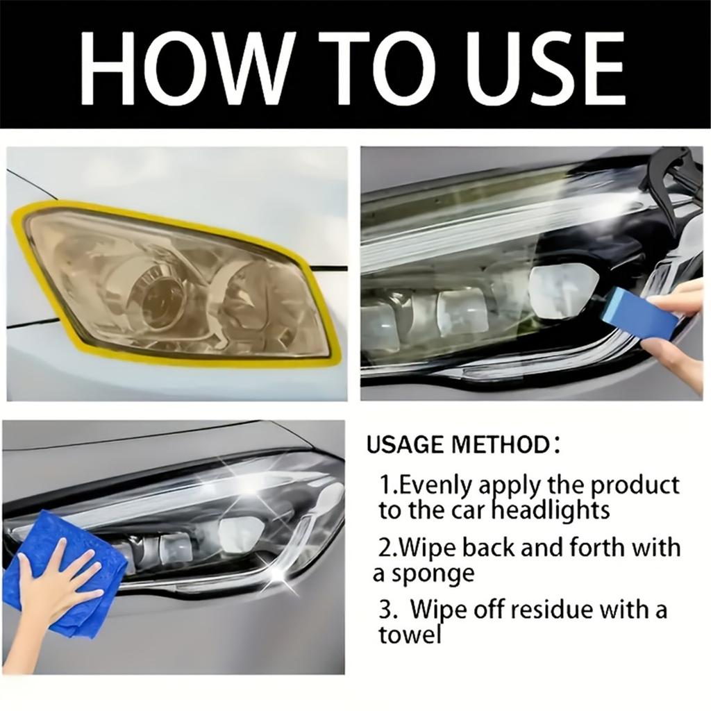 Professional Car Headlight Restorer Fluid – Removes Scratches, Fog & Yellowing, Restores Brightness & Clarity for Front/Rear Lights