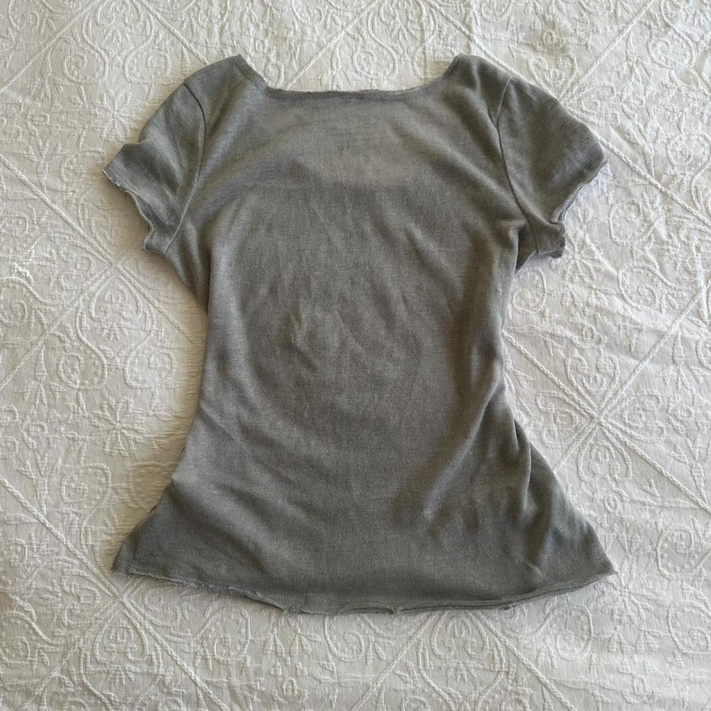 2026 Women's Grey Gothic Rhinestone Print Slim Fit Short Sleeve T-shirt