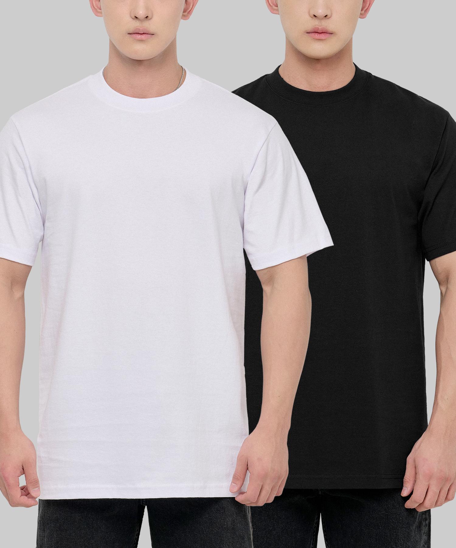Shakawear [2Pack] 7.5Oz Heavyweight Plain Oversized Layered Short Sleeve Tee White/Black/S