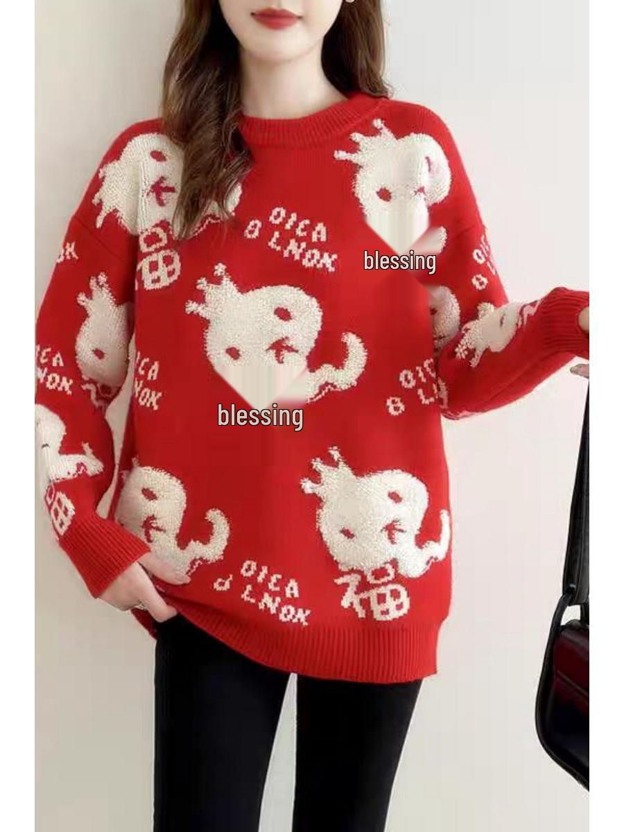 

Утепленный свитер свободного кроя из чистой шерсти для женщин - Коллекция 2025 года, год Змеи XL (125-140 lbs)