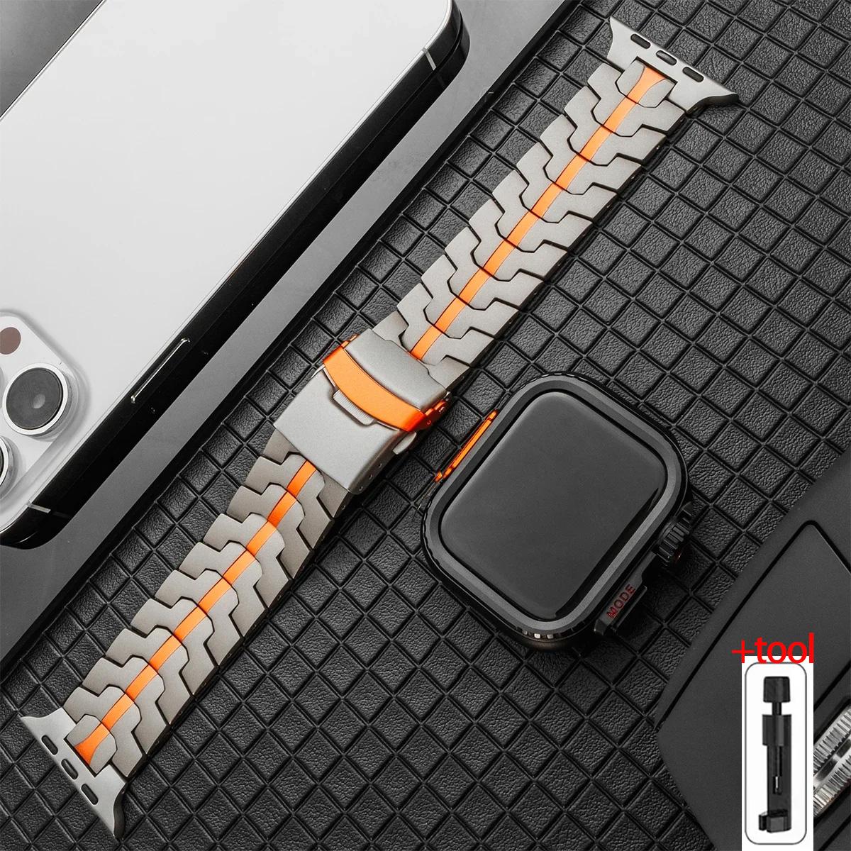 

Розкішний титановий браслет + корпус для Apple Watch Ultra ремінець 44 мм 45 мм 46 49 мм титановий конектор для IWatch серій 10 9 8 7 6 5 4 45mm series 9 8 7