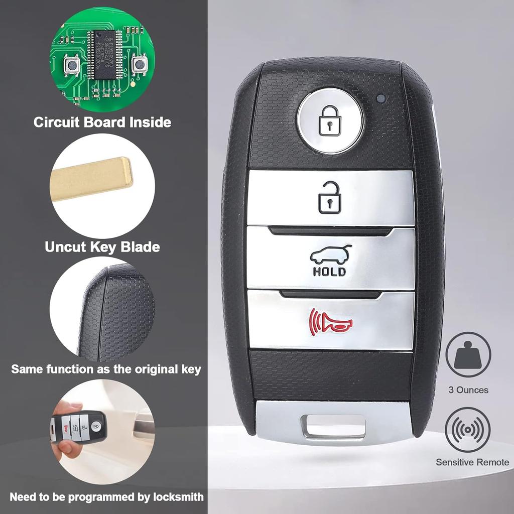 Car Smart Key Fob Keyless Entry Remote Control Replacement for Kia NIRO 2017 2018 2019 433MHz ID47Chip(FCC ID:TQ8-FOB-4F08 P/N:95440-G5000) 4 Buttons