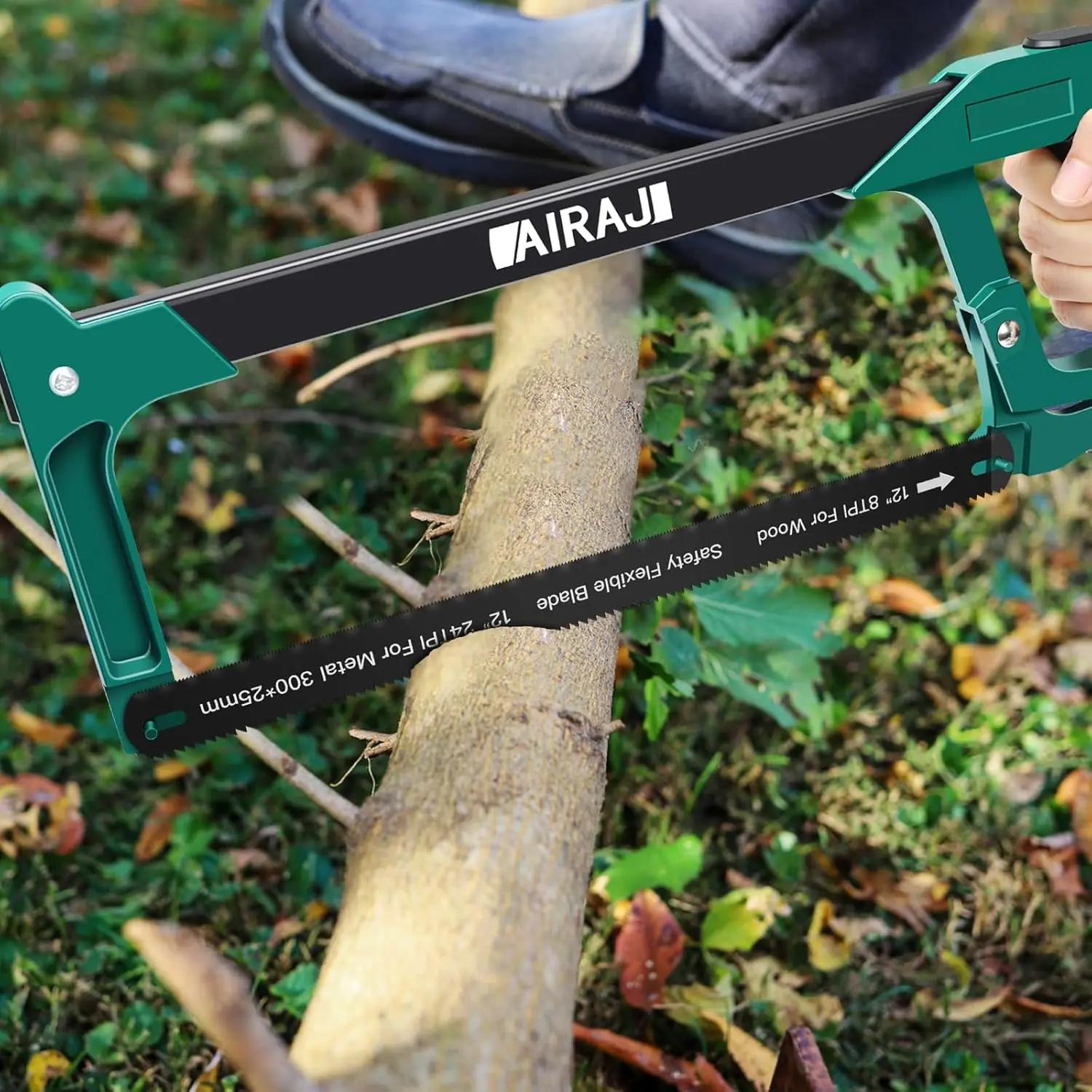 AIRAJ 12in High-Tension Hacksaw Frame with 24 TPI Bi-metal HSS Blade, Hand Saw Suitable for Metal, wood, PVC, Carpentry Hacksaw frame