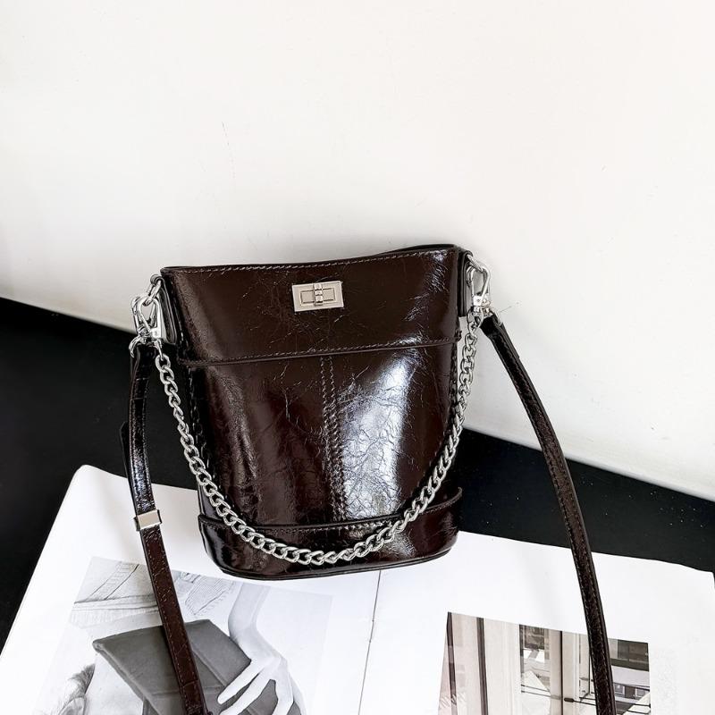 Retro Ketten-Eimer Tasche Echte Leder Damen Tasche Vielseitige Einzel-Schulter Crossbody Tasche