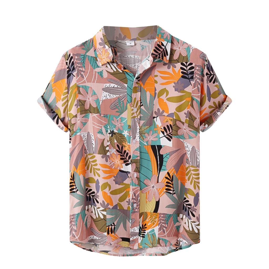 Herr sommar Casual Blommönster Design Hawaiian Style Kortärmad Beach Vacation Shirt
