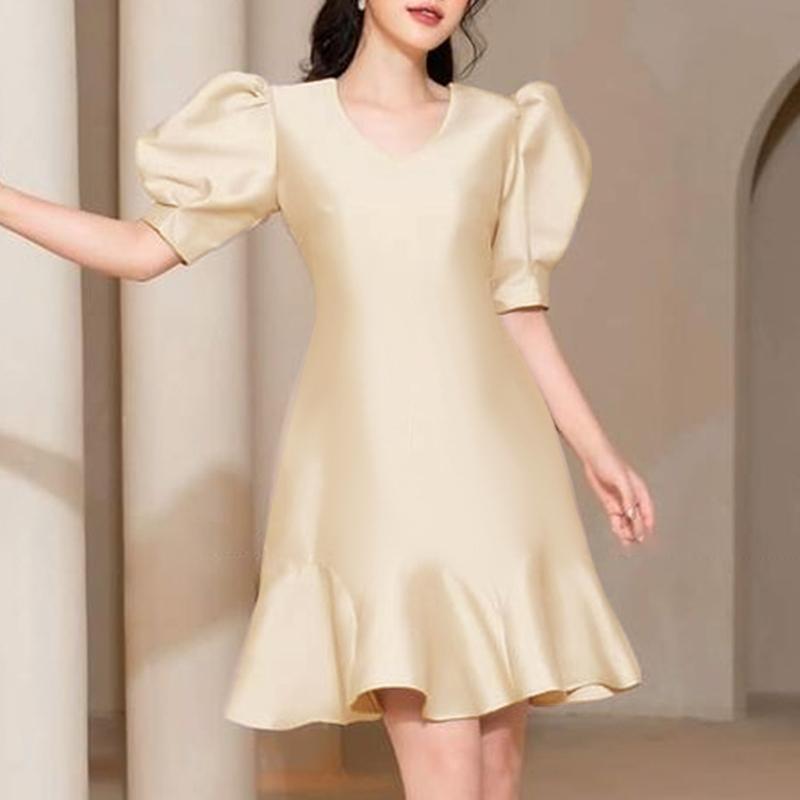 ZANZEA Women Elegant V-Neck Half Sleeve Waist A-Line Dresses