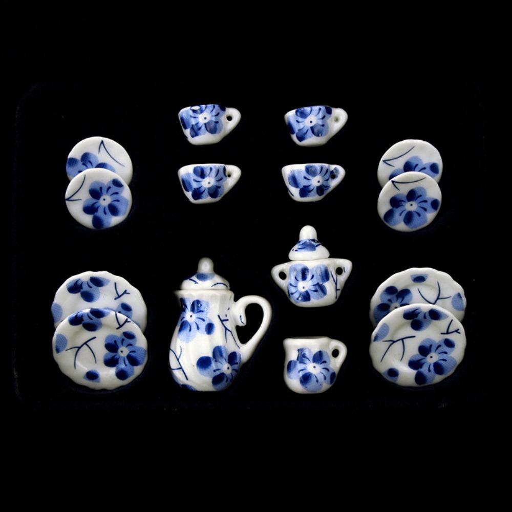 Ceramic Dollhouse Miniature Tea Set Tableware Miniature Porcelain Tea Cup Set Kitchen Decor