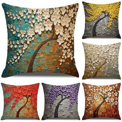 Nordic Home Furnishings Oil Painting Tree Pillow Cover Cartoon Pillow Linen Sofa Cushion Cover New Home Furnishing