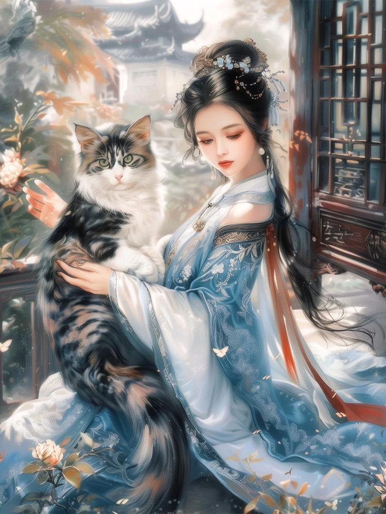 Chinese Diamond Painting Ancient Style Beauty Full Diamond Mosaic New Series Art Embroidery Cat Embroidery Set Home Decoration