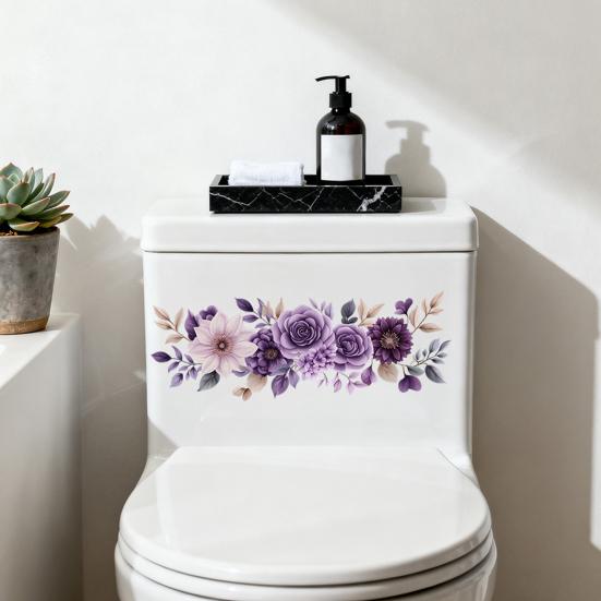 Autocollant pour abattant de WC Fleurs Autocollant Mural de Salle de Bain Adhésif DIY Imperméable Décalcomanies Florales pour Abattant de WC Décoration de Chasse d'Eau de Salle de Bain