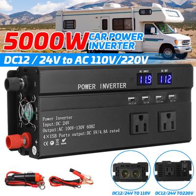 Intelligent Digital Display Modified Sine Wave Inverter Black Voltage Transformer Power Converter DC 12V/24V To AC 110V/220V 5000W