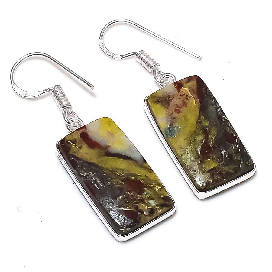 

Серьги ручной работы из стерлингового серебра 925 пробы с натуральным драгоценным камнем драконьей яшмы 1,58 дюйма A6z50