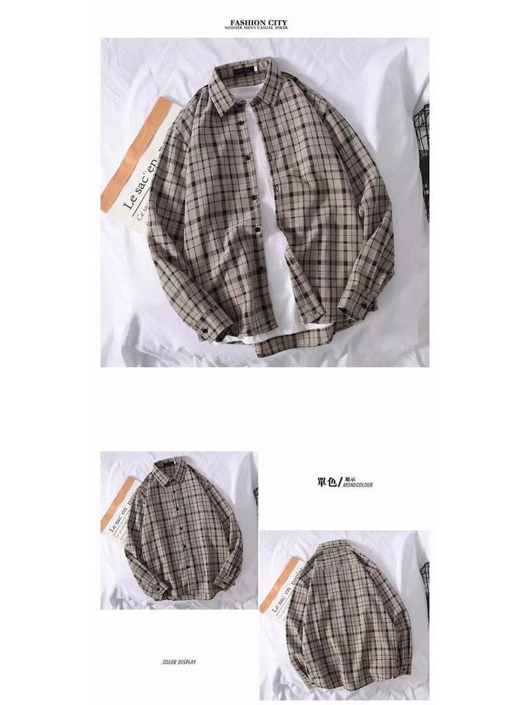 Men's Long-Sleeve Plaid Shirt - Trendy Hong Kong & Korean Style, Lightweight, Casual, Versatile Jacket for Spring & Autumn