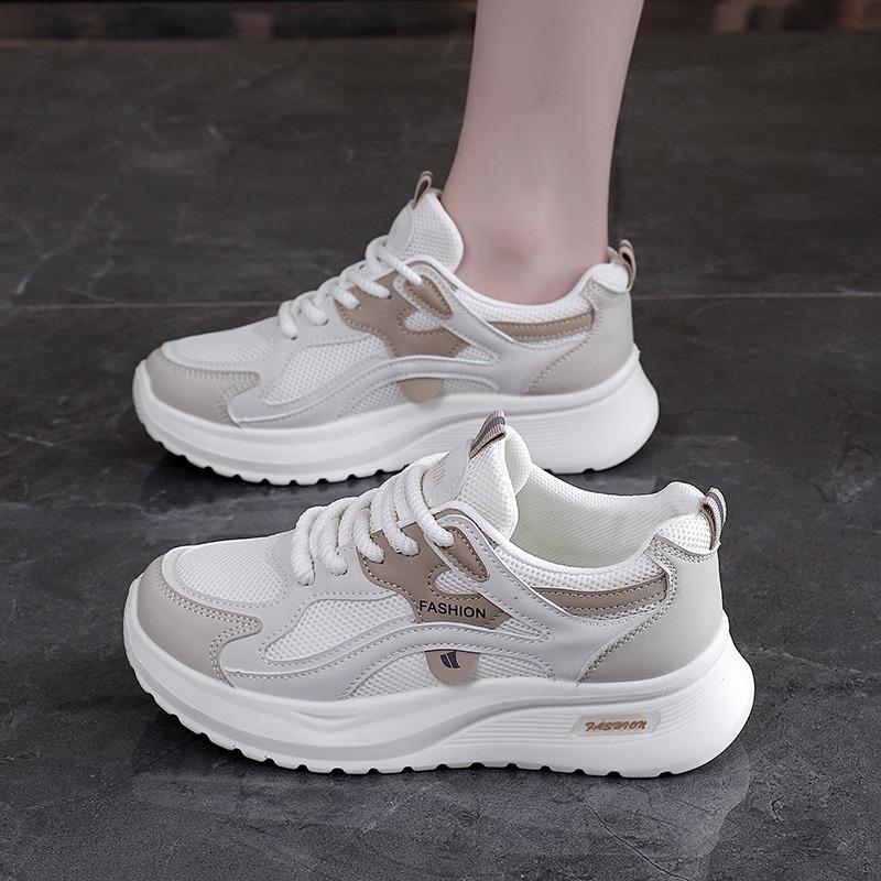 Spring And Autumn New Women'S Mesh Breathable Casual Shoes Lightweight Soft Soled Sneakers Thick Soled Non Slip Walking Shoes