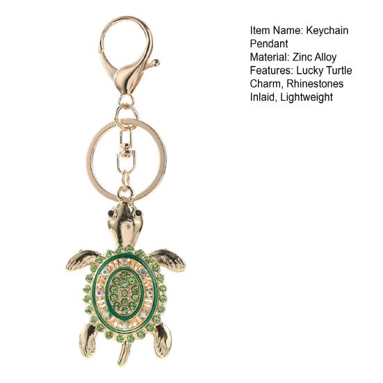 Keychain Pendant Rhinestones Inlaid Turtle Shape Key Chain with Anti-Oxidation Lobster Clasp Backpack Accessory