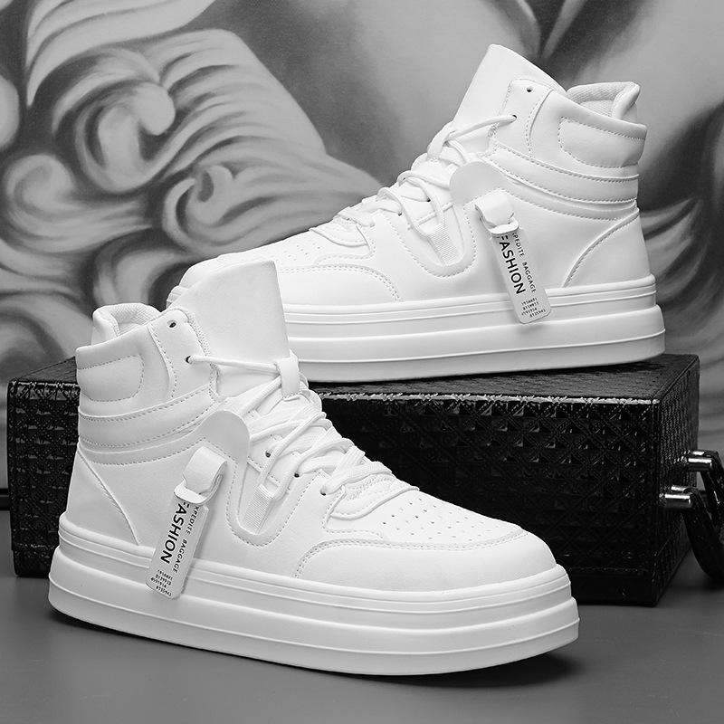 Fashion 2025 New Spring Men‘s Boots Korean Version Fashion Casual Shoes High-Top Board Shoes White Zhongbang Short Boots Men's Sneakers