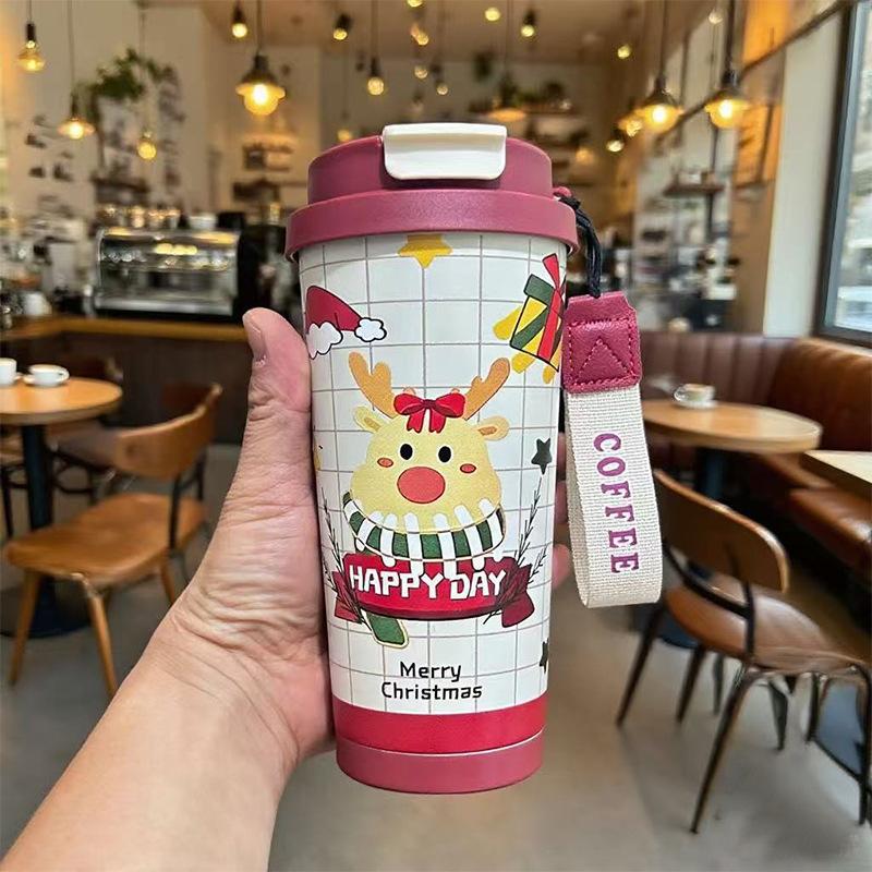 

Christmas Thermos Cup Portable Coffee Mug Tumbler Stainless Steel Vacuum Flasks Cold and Hot Insulated Xmas Gift 500ml