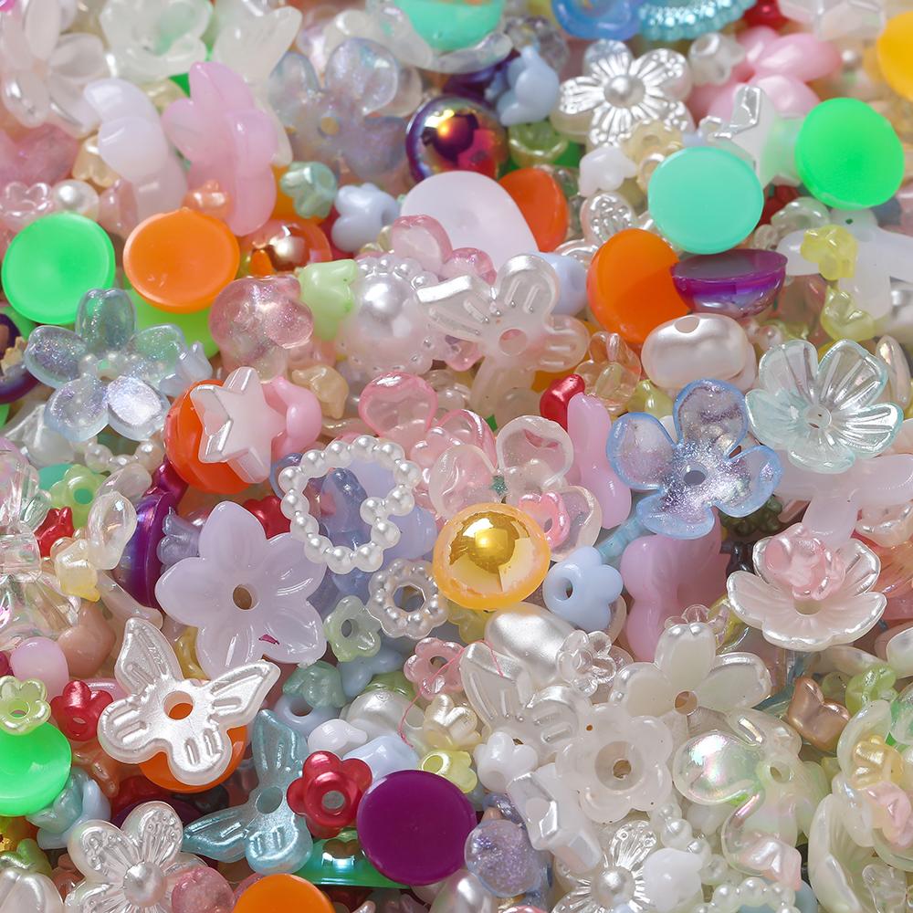 20g Acrylic Mixed Beads Colored Flower Star Shaped Spacer Loose Beads for DIY Jewelry Making Necklace Phone Chain Supplies