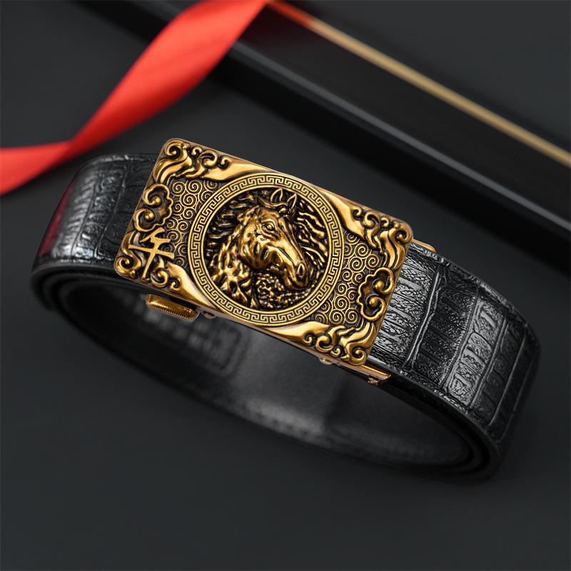 Ceinture automatique pour homme Zodiaque, style Guochao personnalisé rétro polyvalent pour personnes d'âge moyen et jeunes