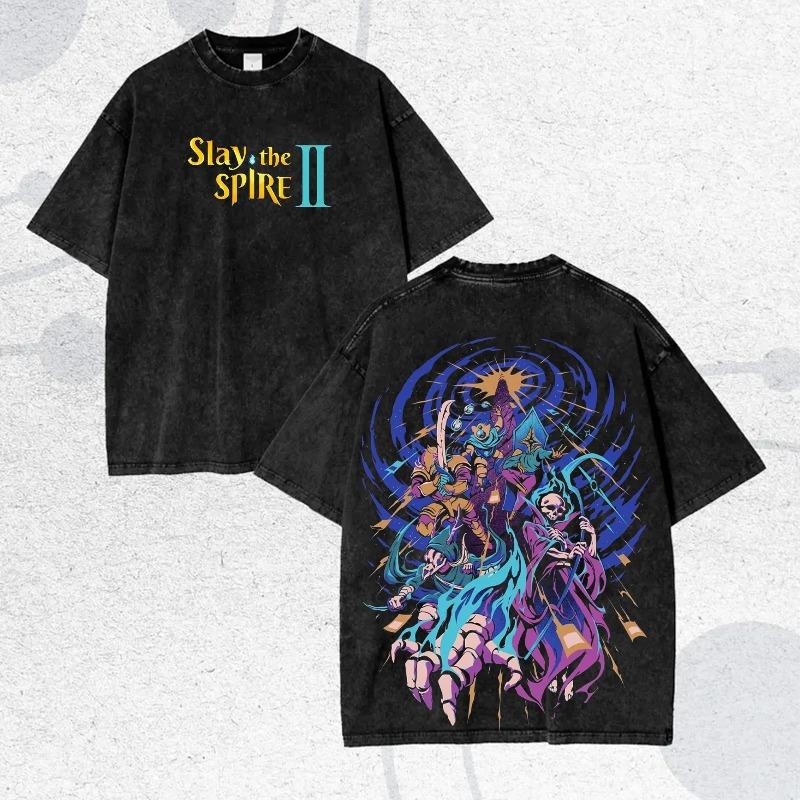 

Vintage Wash The Spire Battle T-Shirt Roguelike Deckbuilder Fantasy Game Tee Summer Men s and Women s washed T-shirt S