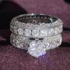 Huajie 2pcs/sets Shining Full Paved Inlaid Brilliant Zircon Women's Wedding Rings Sets Bridal Party Gift  Trend