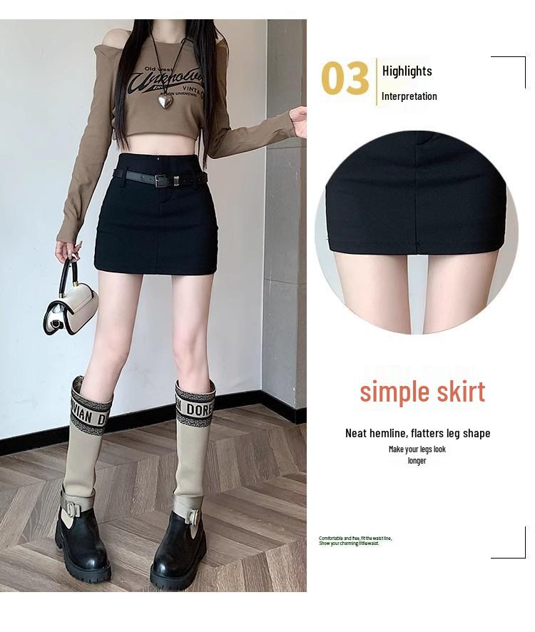Women's High-Waist Belted Black A-Line Skirt - Sexy Summer Style