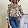 2025 Autumn and Winter New Long Sleeve Leopard Print Women's Half Turtle Collar Flying Sleeve Shirt for Women