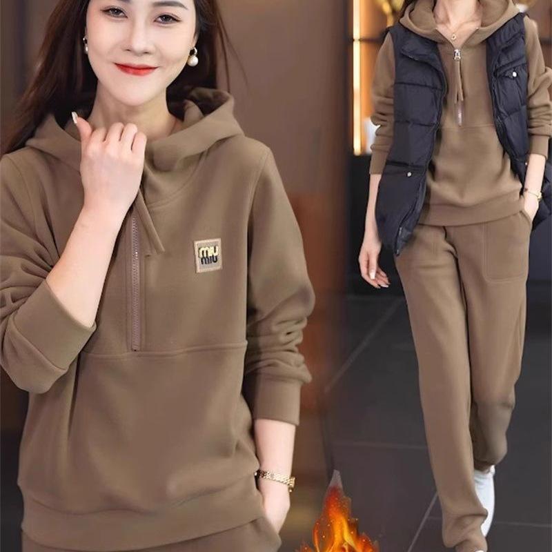 Women's Celebrity Style Fleece-Lined Sportswear Set - Autumn/Winter 2025 Two-Piece Sweatshirt Set