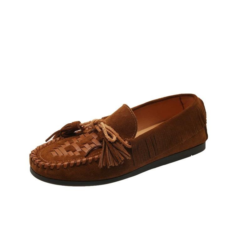 Retro brown flat bottom women's new autumn versatile loafer single shoes