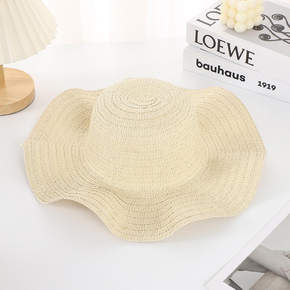DIY light board straw hat summer outdoor shading wave sun hat mother's day gift handmade floral solid color hat embryo