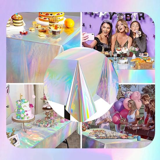 Iridescent Disposable Tablecloth Plastic Waterproof Table Cover Sparkly Table Cloth for Rectangular Table Parties Birthdays Weddings Holiday Decor