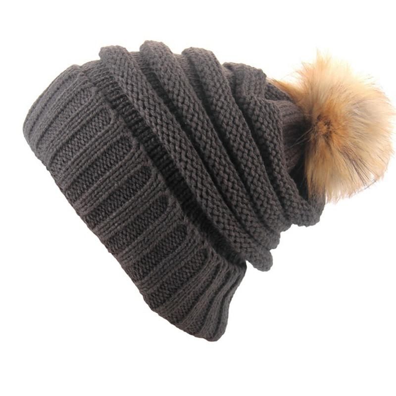 

Trendy Women s Reversible Knit Hat With Soft Pom Pom For Winter Outdoor Activities Dark Gray